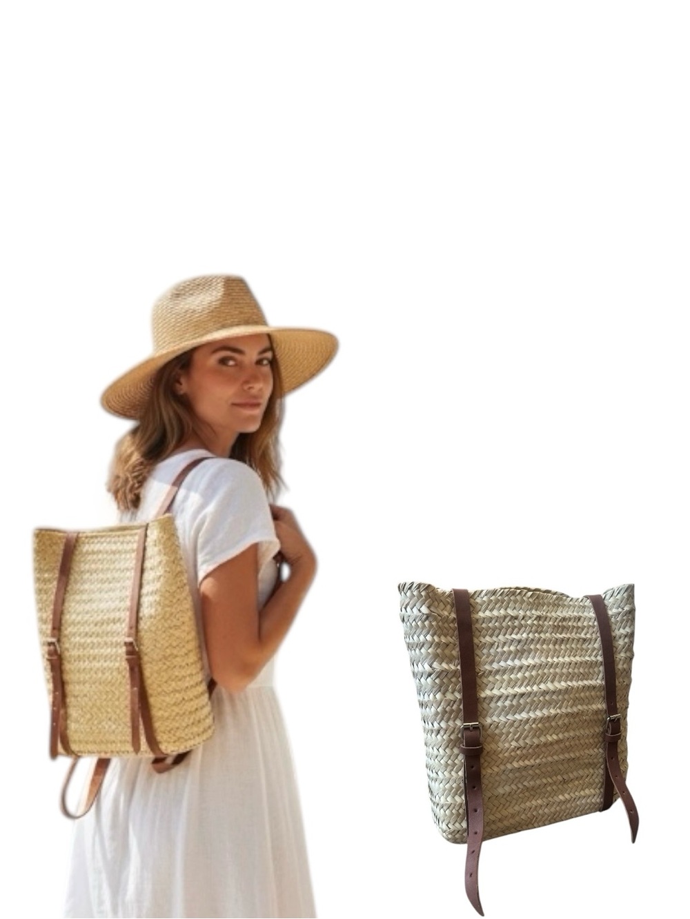 Coastal Woven Straw Backpack | Resort Travel Bag